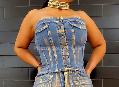 Corset Jean Metallic Gold blue