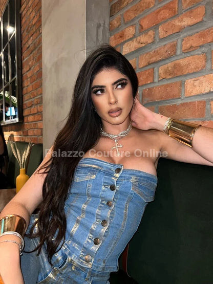 Corset Jean Metallic Gold blue