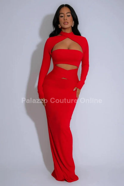 Crimson Allure Maxi Dress (Red)