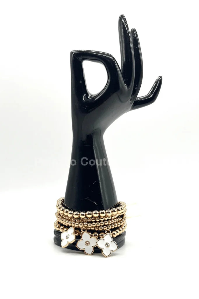 Crisol Clover Gold Beaded Bracelet (White)
