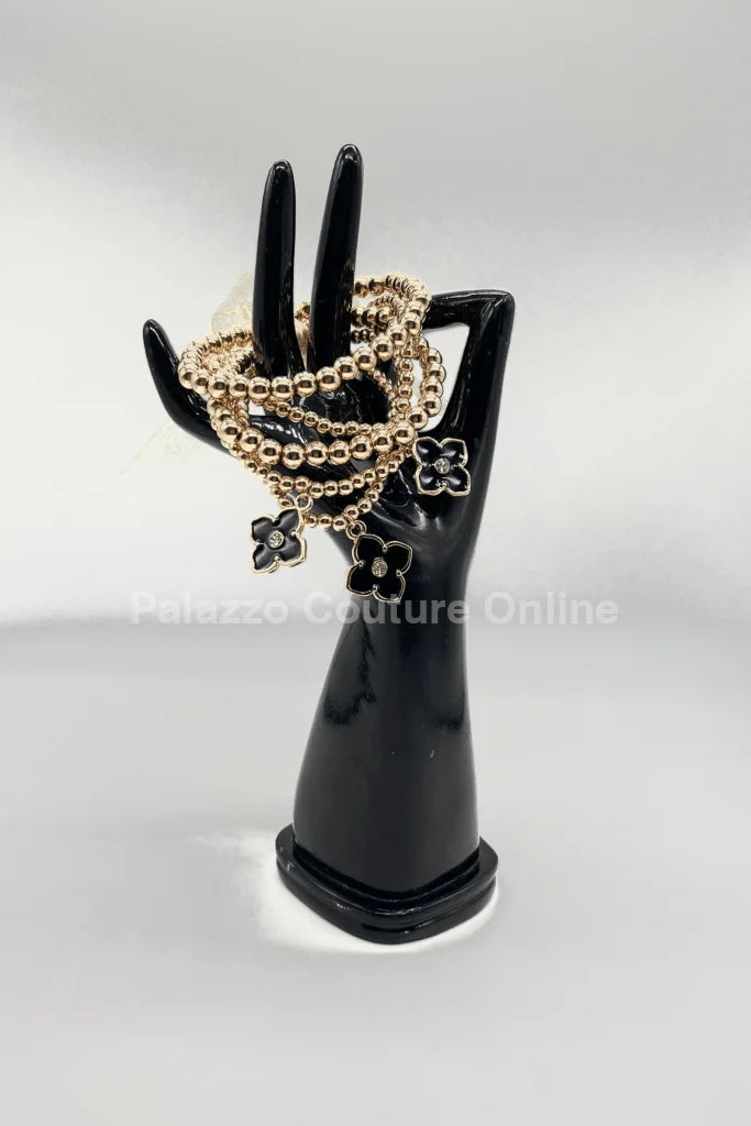 Crisol Clover Gold Beaded Bracelet Black