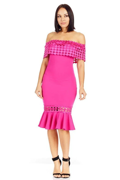 Crochet Band Fuchsia Midi Dress