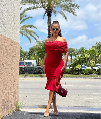 Crochet Band Midi Dress (Red)
