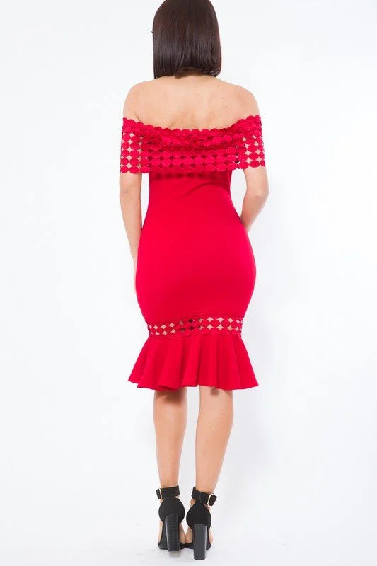 Crochet Band Midi Dress (Red)