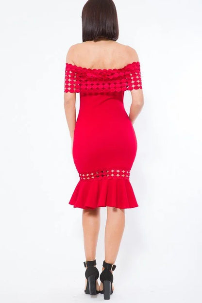 Crochet Band Midi Dress (Red)