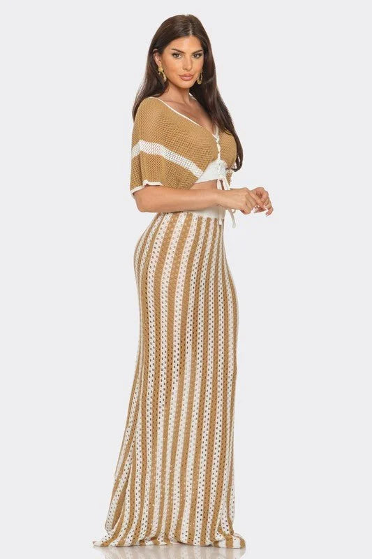 Boho-Chic Two-Piece Skirt Set (Taupe)