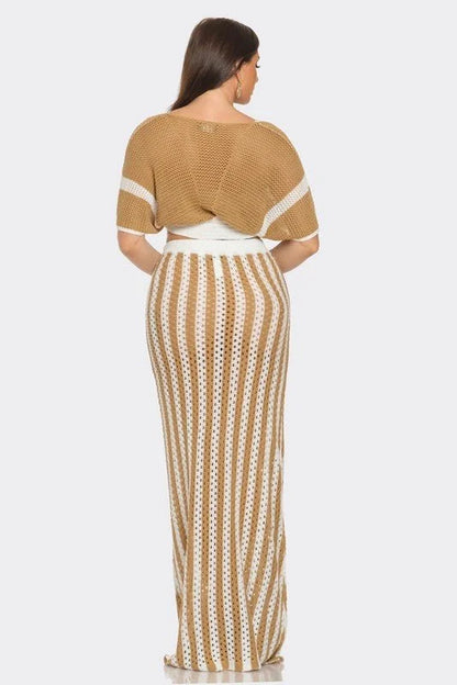 Boho-Chic Two-Piece Skirt Set (Taupe)