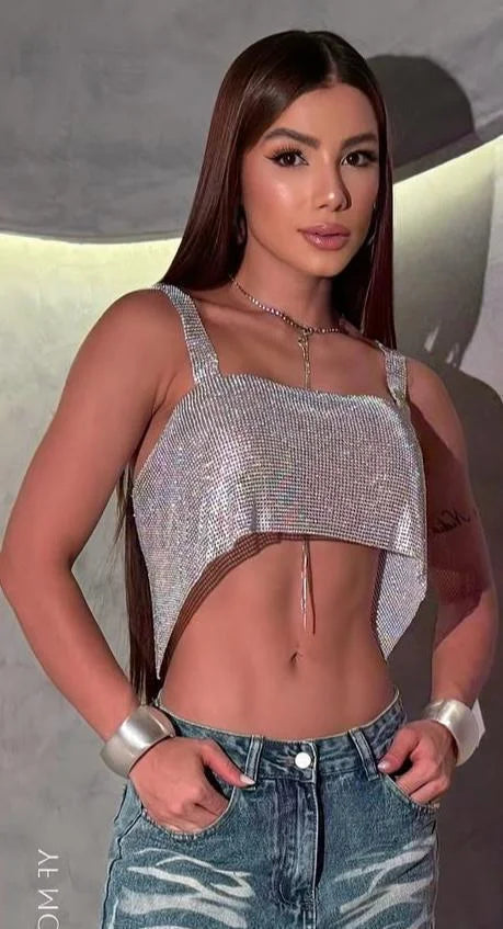 Crystal  Chainmail Top- Milky/Silver