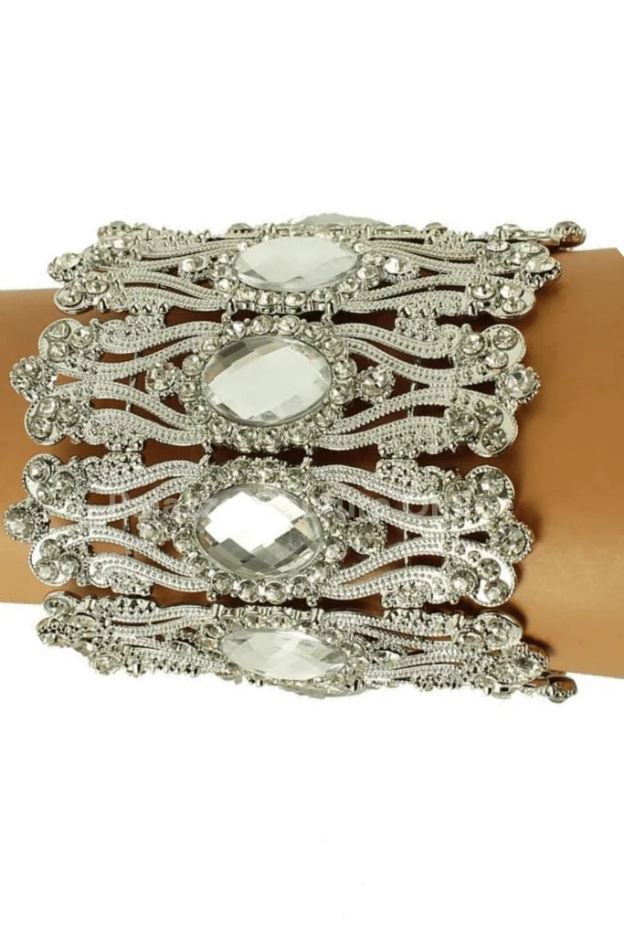 Crystal Cuff Bracelet with Oval Stones in Gold or Silver Finish