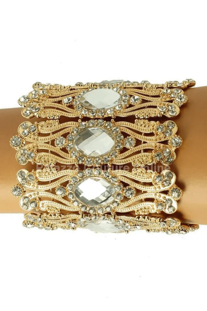 Crystal Cuff Bracelet with Oval Stones in Gold or Silver Finish