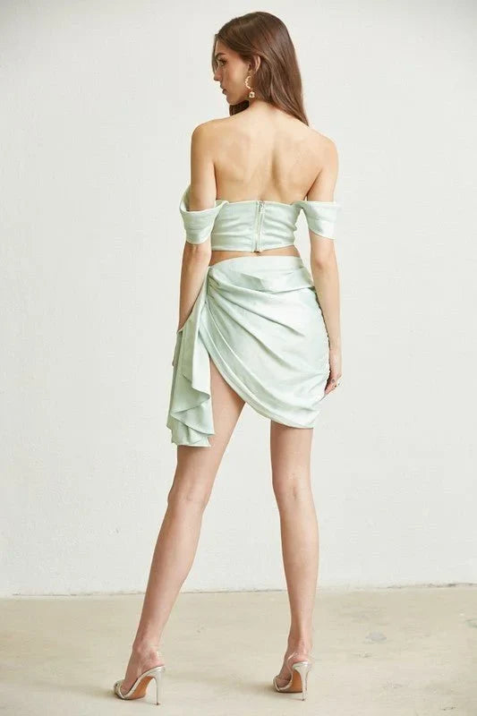 Crystal Droplet Mint Green Corset Skirt Set
