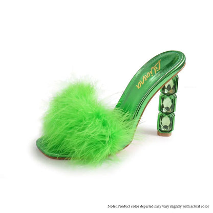 Crystal Feather High Heel Green