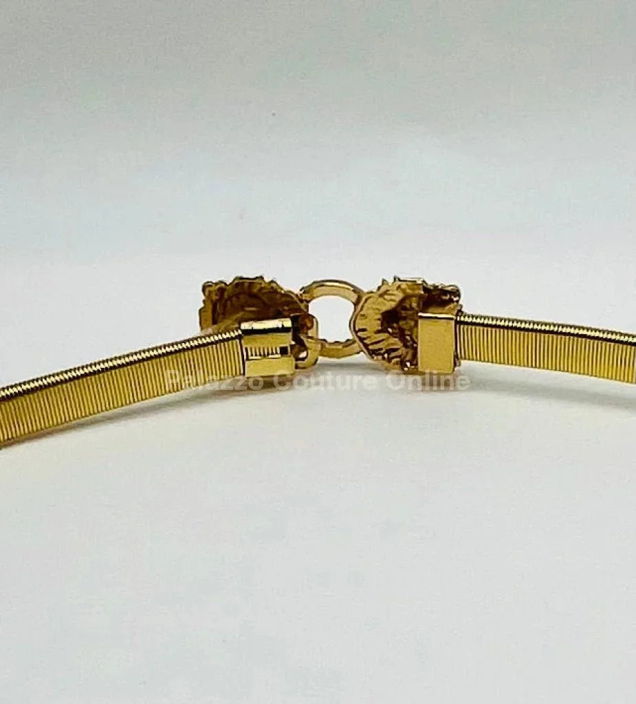 Crystal Safari Elastic Lion face Belt Gold