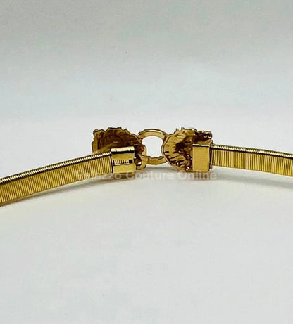 Crystal Safari Elastic Lion face Belt Gold