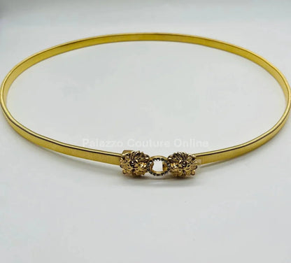 Crystal Safari Elastic Lion face Belt Gold