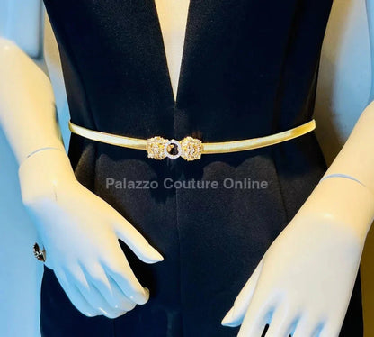 Crystal Safari Elastic Lion face Belt Gold