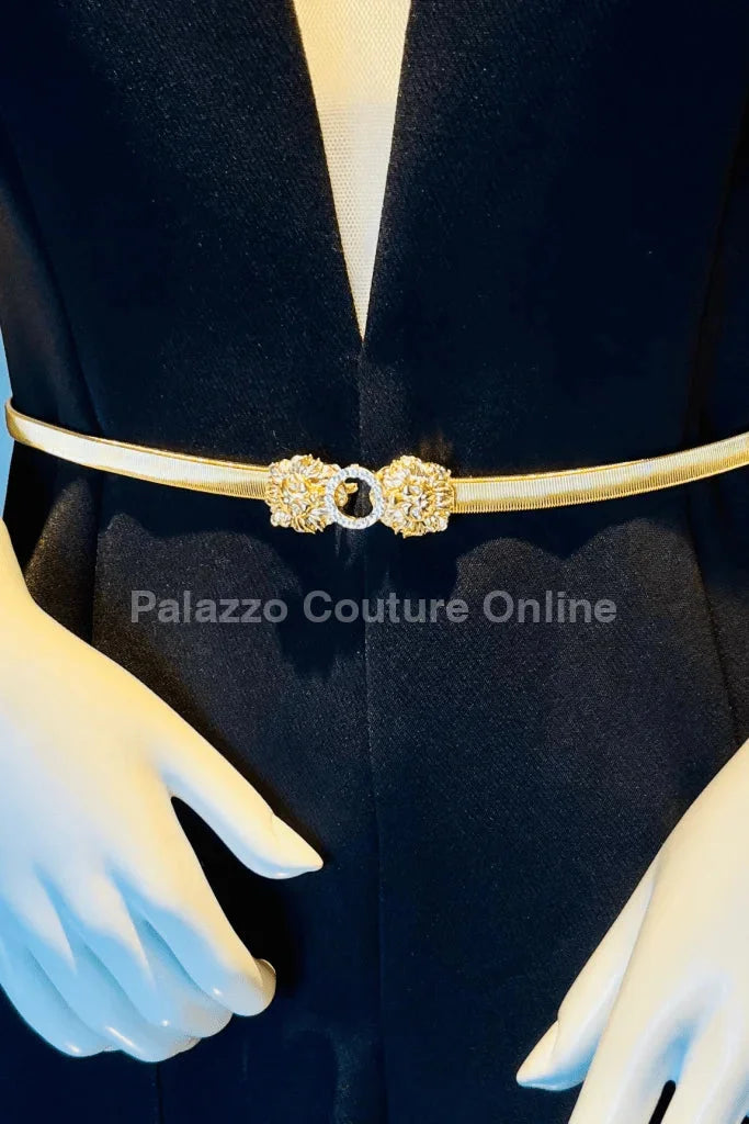 Crystal Safari Elastic Lion face Belt Gold