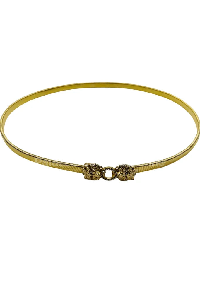 Crystal Safari Elastic Lion face Belt Gold