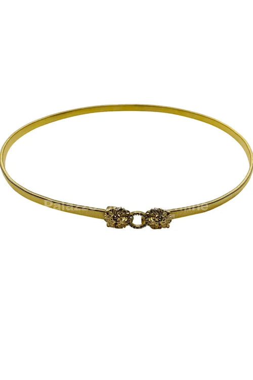 Crystal Safari Elastic Lion face Belt Gold