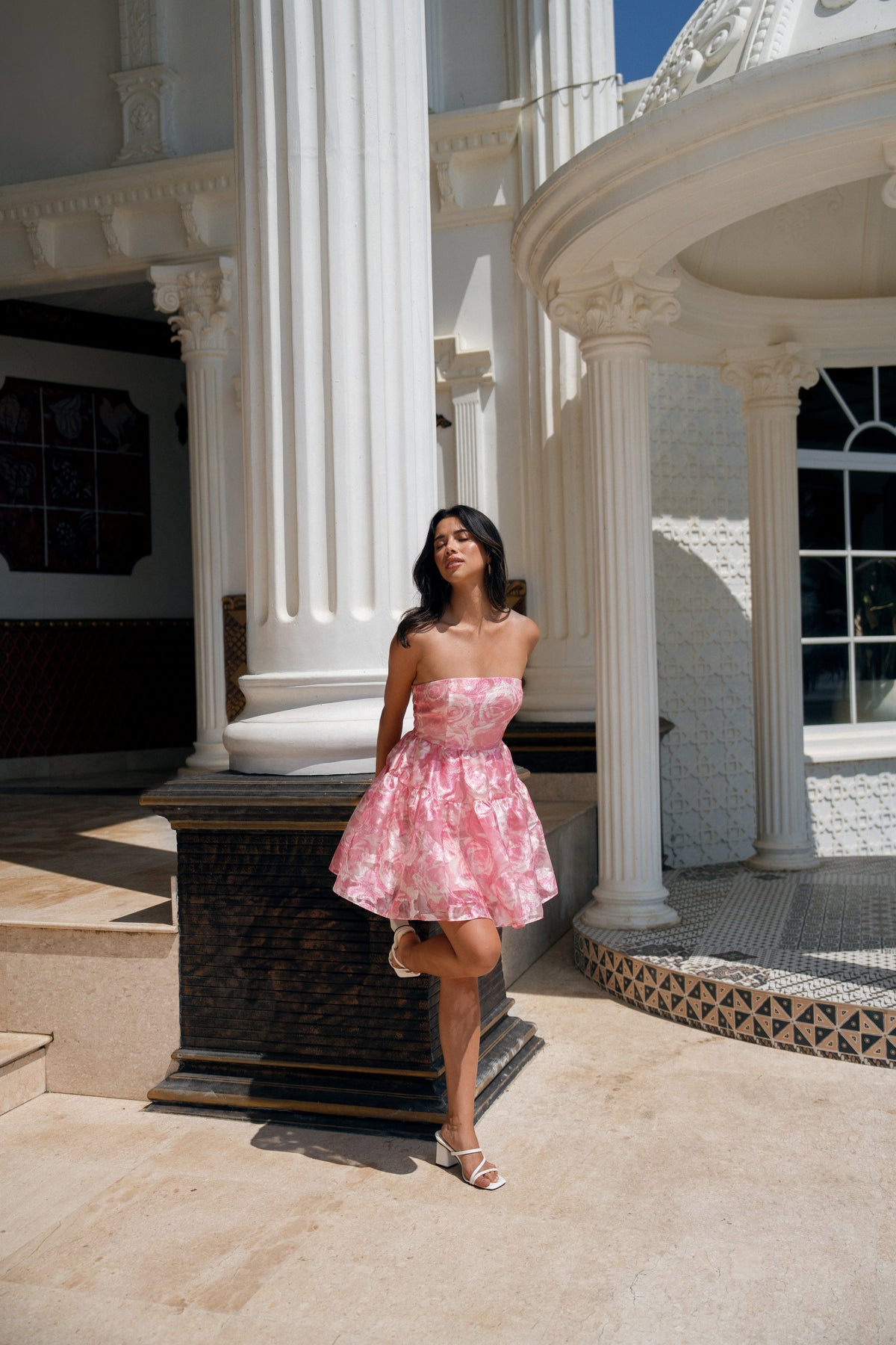 Aletta Strapless Pink Floral Mini Dress