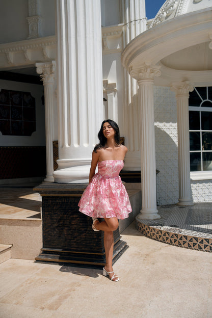 Aletta Strapless Pink Floral Mini Dress