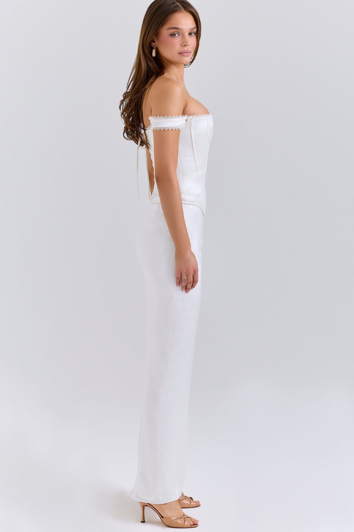 ivory satin corset maxi dress