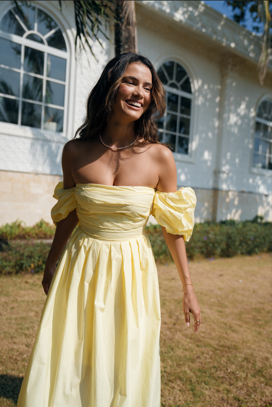 Dahlia Off Shoulder Puffed Sleeve Midi Dress