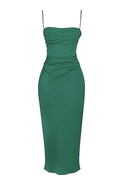forest draped corset midi dress