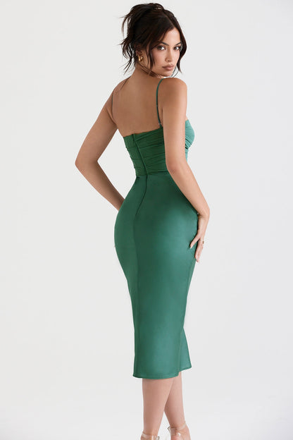 forest draped corset midi dress