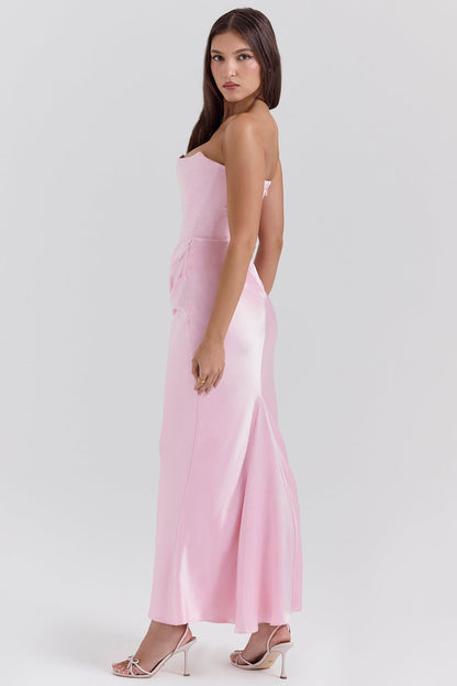 rose shadow strapless corset maxi dress
