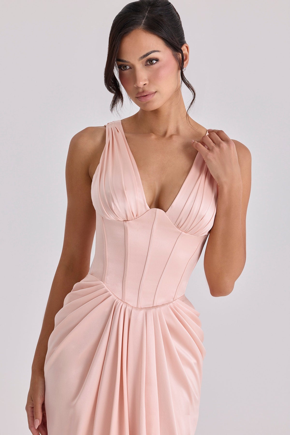 blush satin corset maxi dress - limited edition