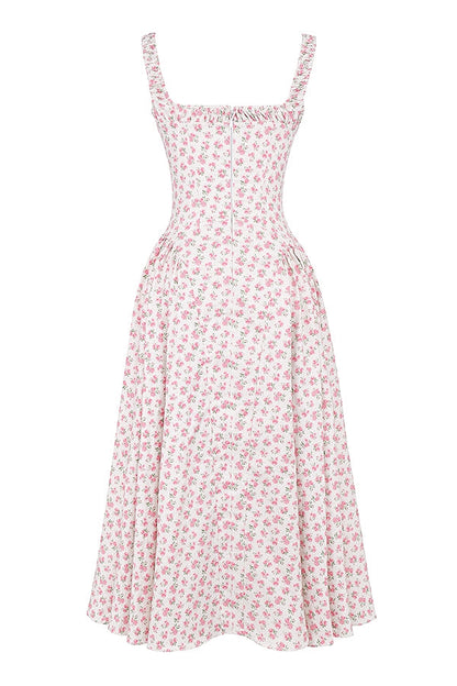 white rosebud print cotton midi sundress