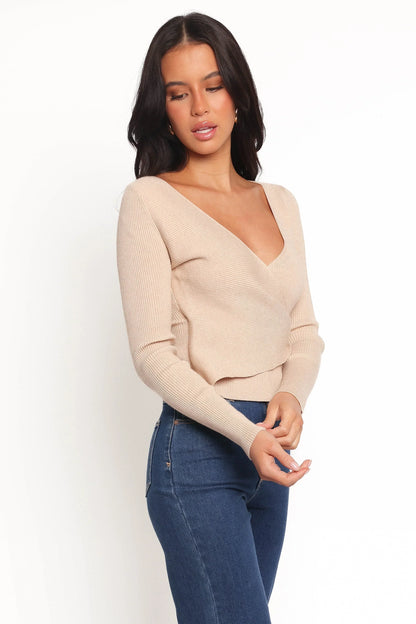 Lavia Knit Wrap Top - Beige