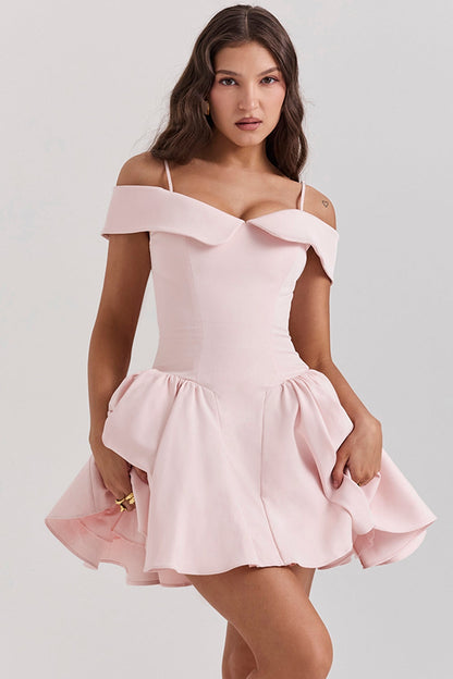 ballerina pink off shoulder mini dress