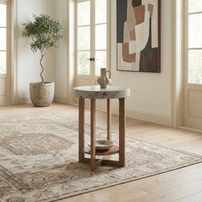 A room setting featuring Danby Alabaster Chairside Table