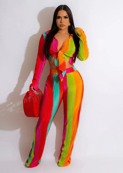 Dance Under The Sun Rainbow Pant Set – Pleated Two-Piece
