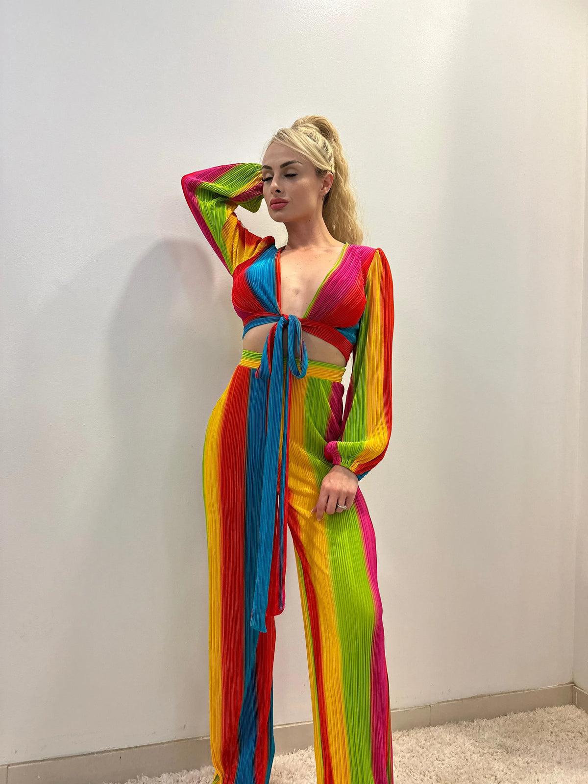Dance Under The Sun Rainbow Pant Set – Pleated Two-Piece