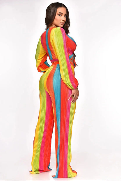 Dance Under The Sun Rainbow Pant Set – Pleated Two-Piece