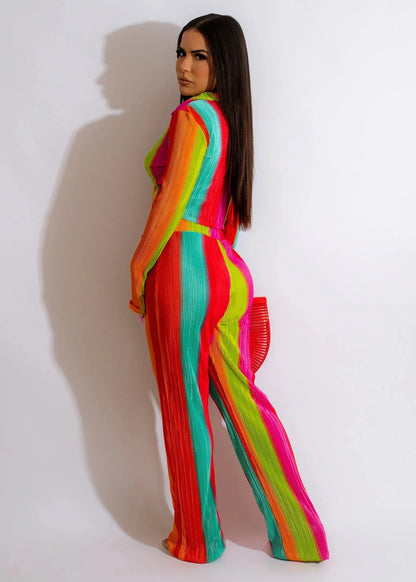 Dance Under The Sun Rainbow Pant Set – Pleated Two-Piece