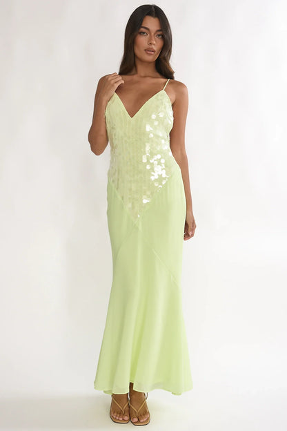 Meranda V-Neck Maxi Dress Sequin Yellow