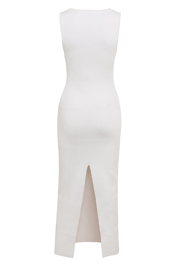 white sleeveless maxi dress