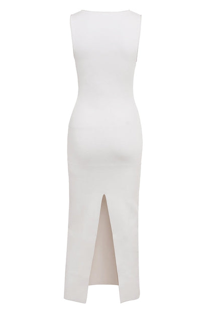 white sleeveless maxi dress