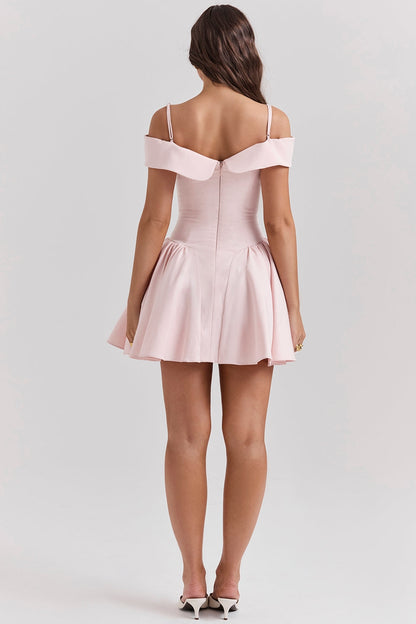 ballerina pink off shoulder mini dress