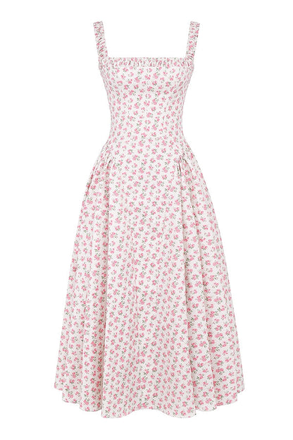 white rosebud print cotton midi sundress