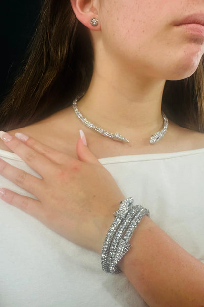 Delicate Serpentine Necklace Set (Silver) – Elegant Silver Jewelry Set