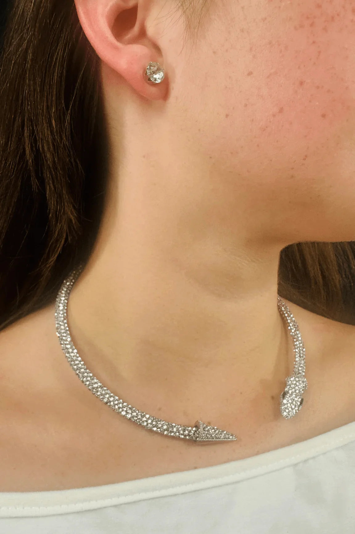 Delicate Serpentine Necklace Set (Silver) – Elegant Silver Jewelry Set
