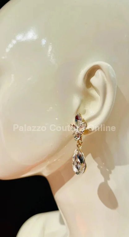 Dew Drop Crystal Silver-Gold Evening Earrings