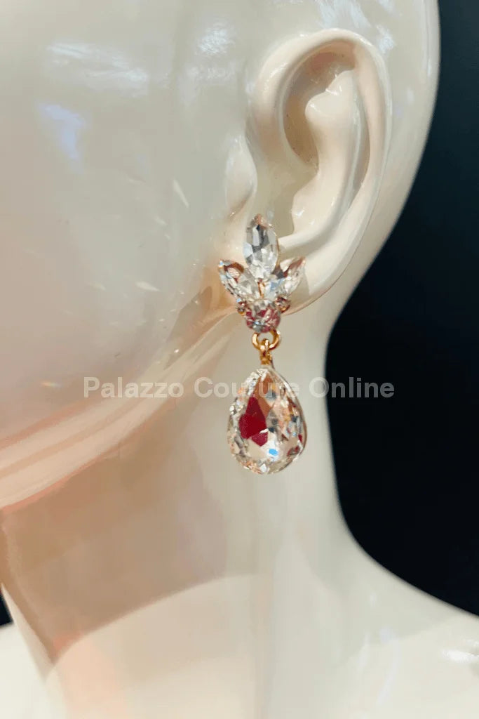 Dew Drop Crystal Silver-Gold Evening Earrings