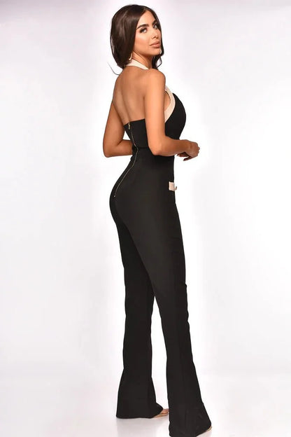 Dinner Date Black Jumpsuit with Deep V-Neck Design