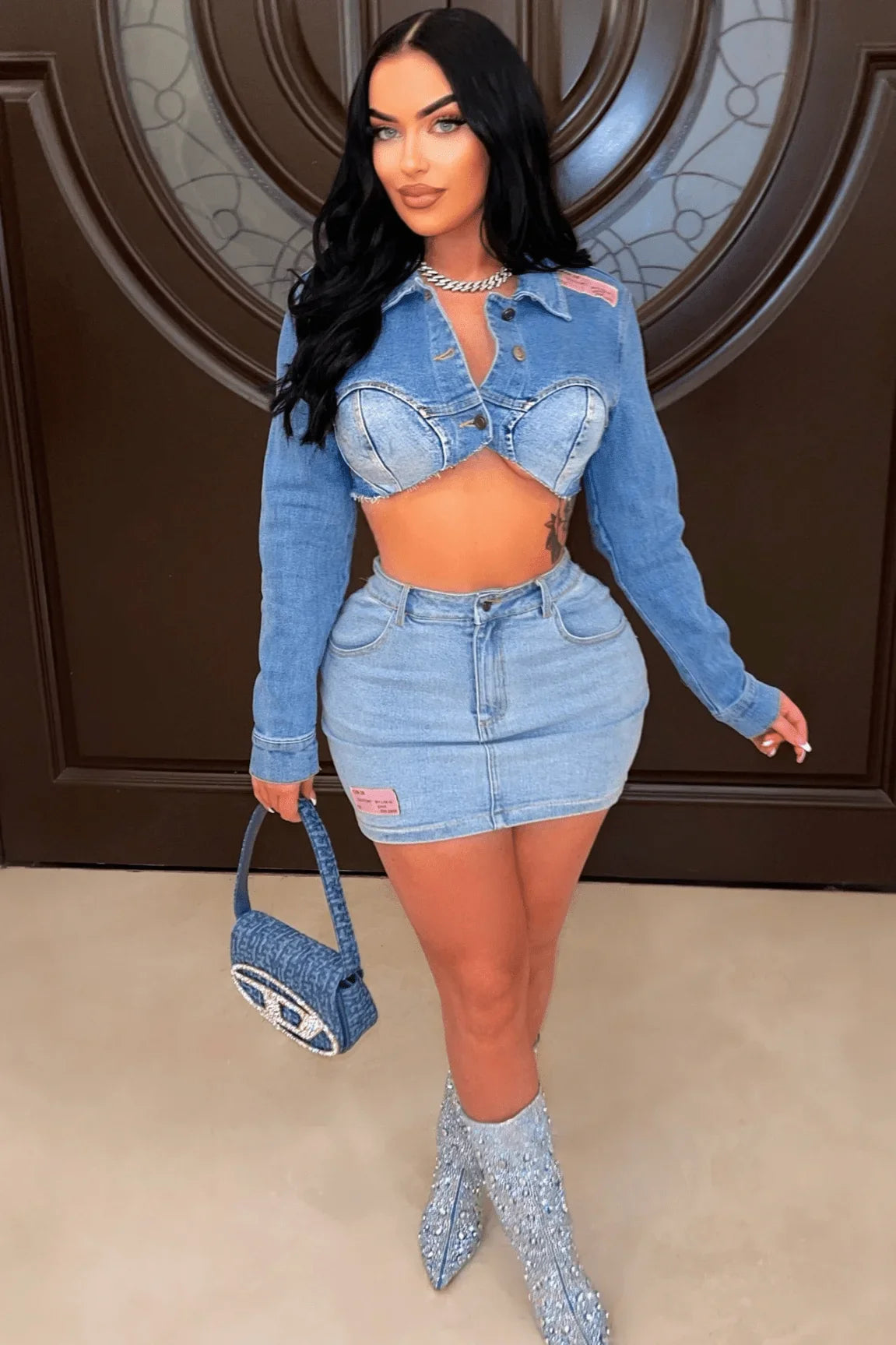 Disu Denim Skirt Set - Blue
